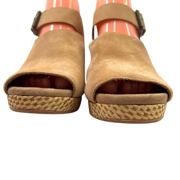 TOMS Tropez Wedge Platform Sandal 3 inch Heel in Honey Suede Leather Women's 8.5 - Picture 11 of 15